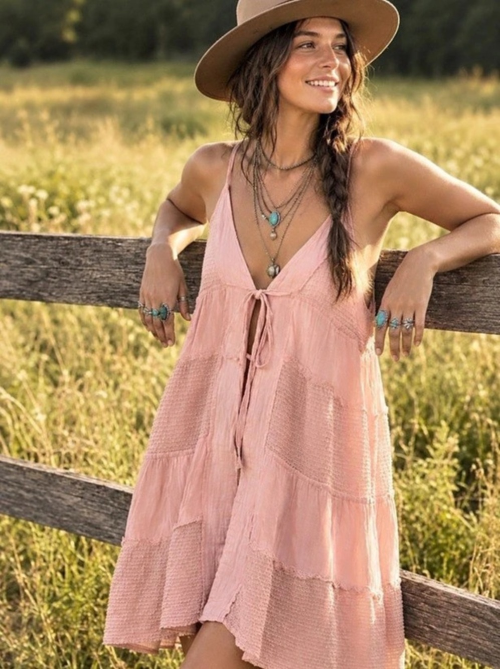 POL Tie Front Slip Dress